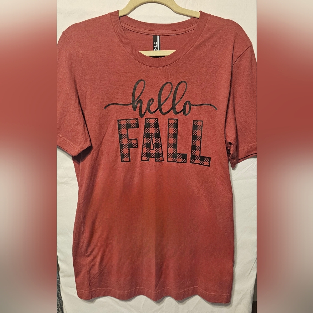 Women's Short Sleeve 'Hello Fall' Tee - Red / Rust